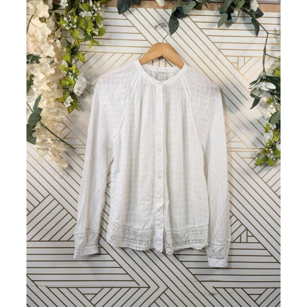 J Crew Point Sur Peasant Top in Windowpane Cotton Voile White Sz Small J1484
